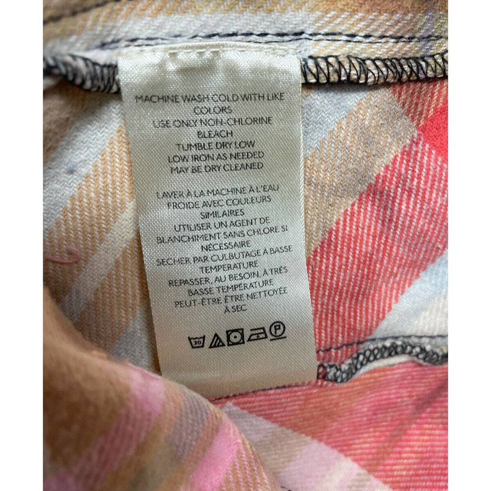 Free People Forever Plaid Shirt Boxy Raw Hem Distressed Button Down Shirt Large - Picture 10 of 11